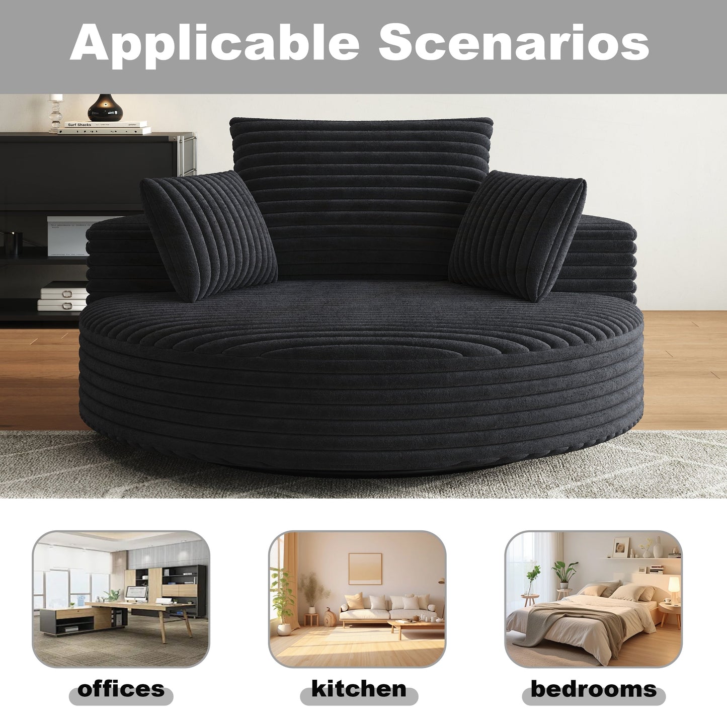 Fauteuil pivotant à une place en mousse et chenille cordouroy