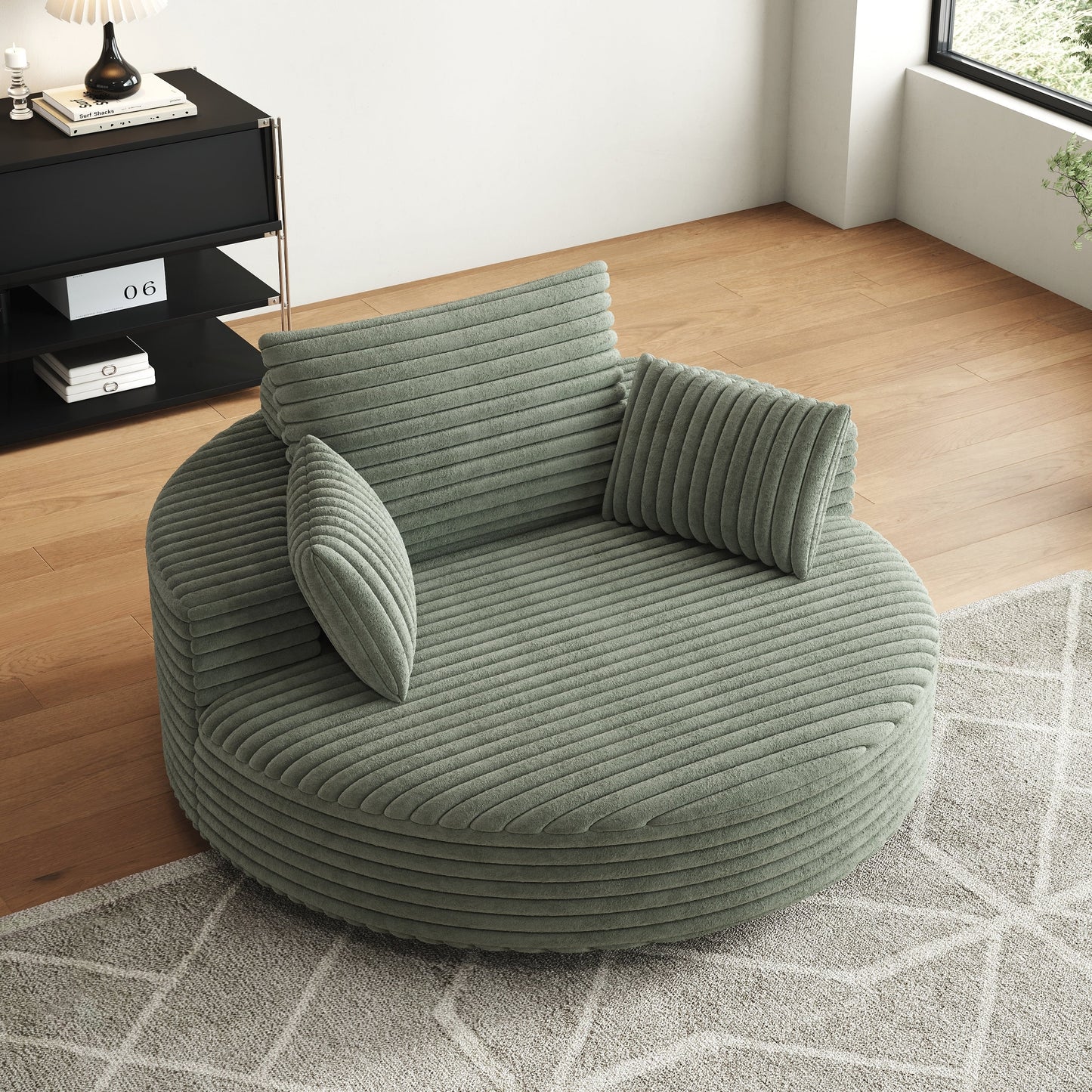 Fauteuil pivotant à une place en mousse et chenille cordouroy
