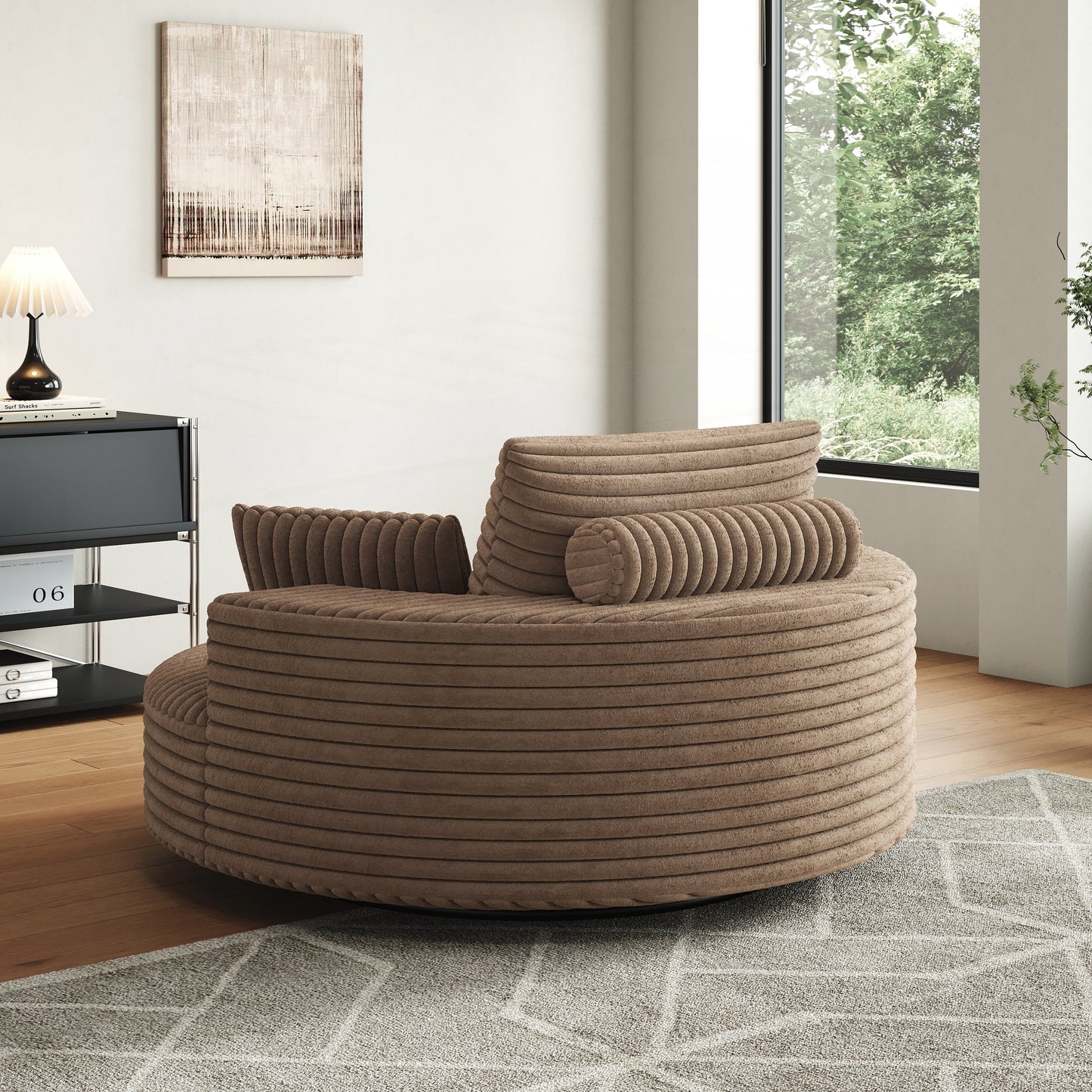 Fauteuil pivotant à une place en mousse et chenille cordouroy