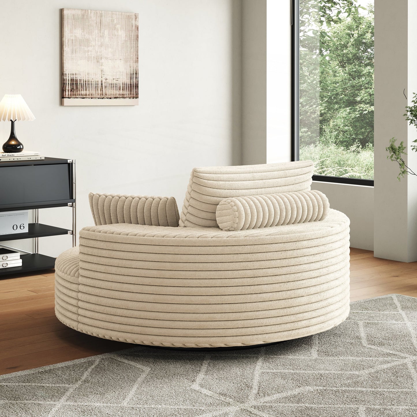 Fauteuil pivotant à une place en mousse et chenille cordouroy