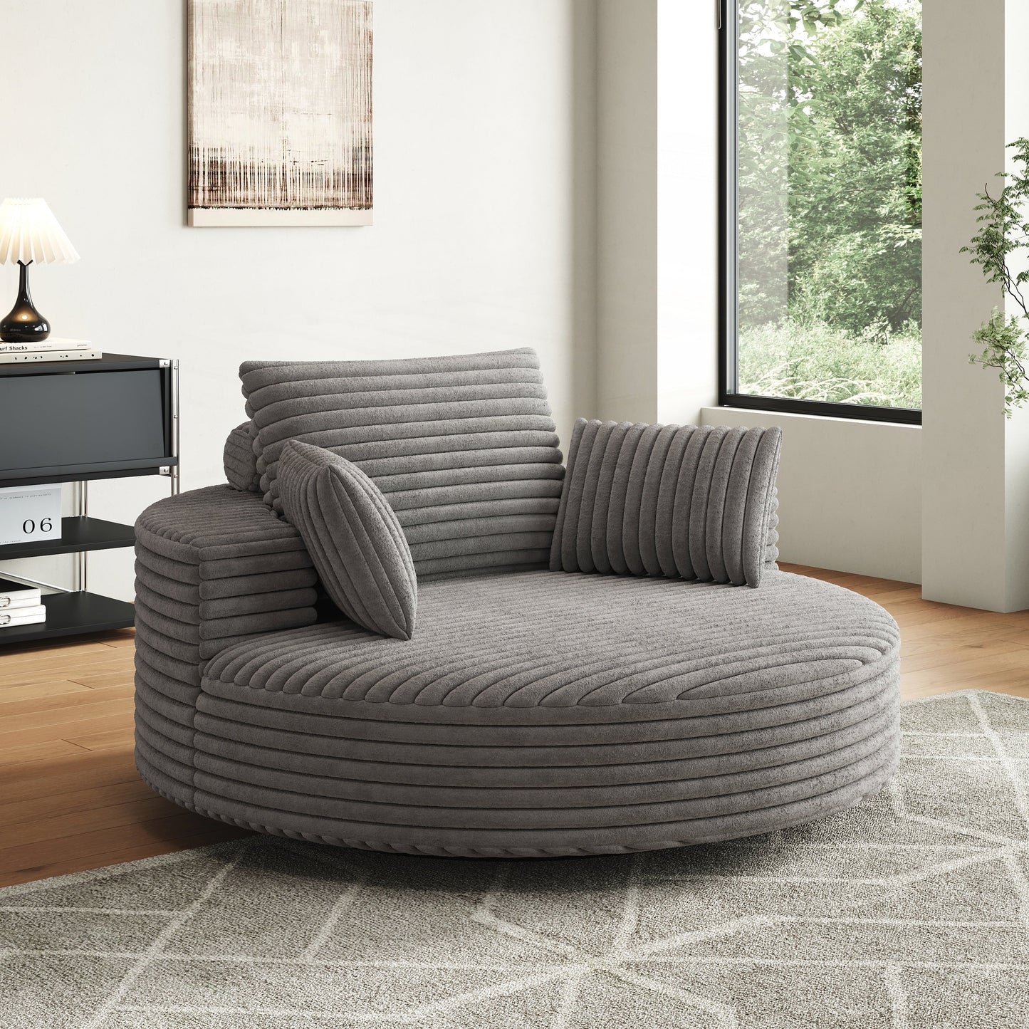 Fauteuil pivotant à une place en mousse et chenille cordouroy