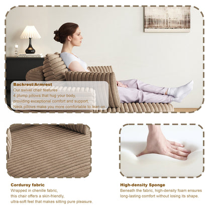 Fauteuil pivotant à une place en mousse et chenille cordouroy