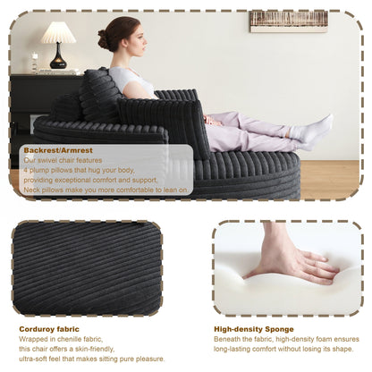Fauteuil pivotant à une place en mousse et chenille cordouroy