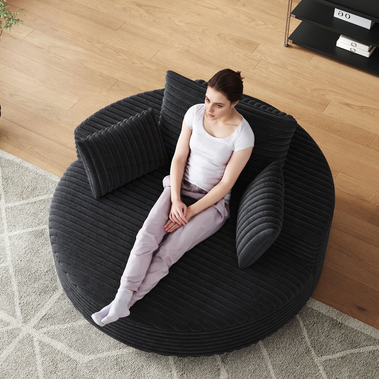 Fauteuil pivotant à une place en mousse et chenille cordouroy