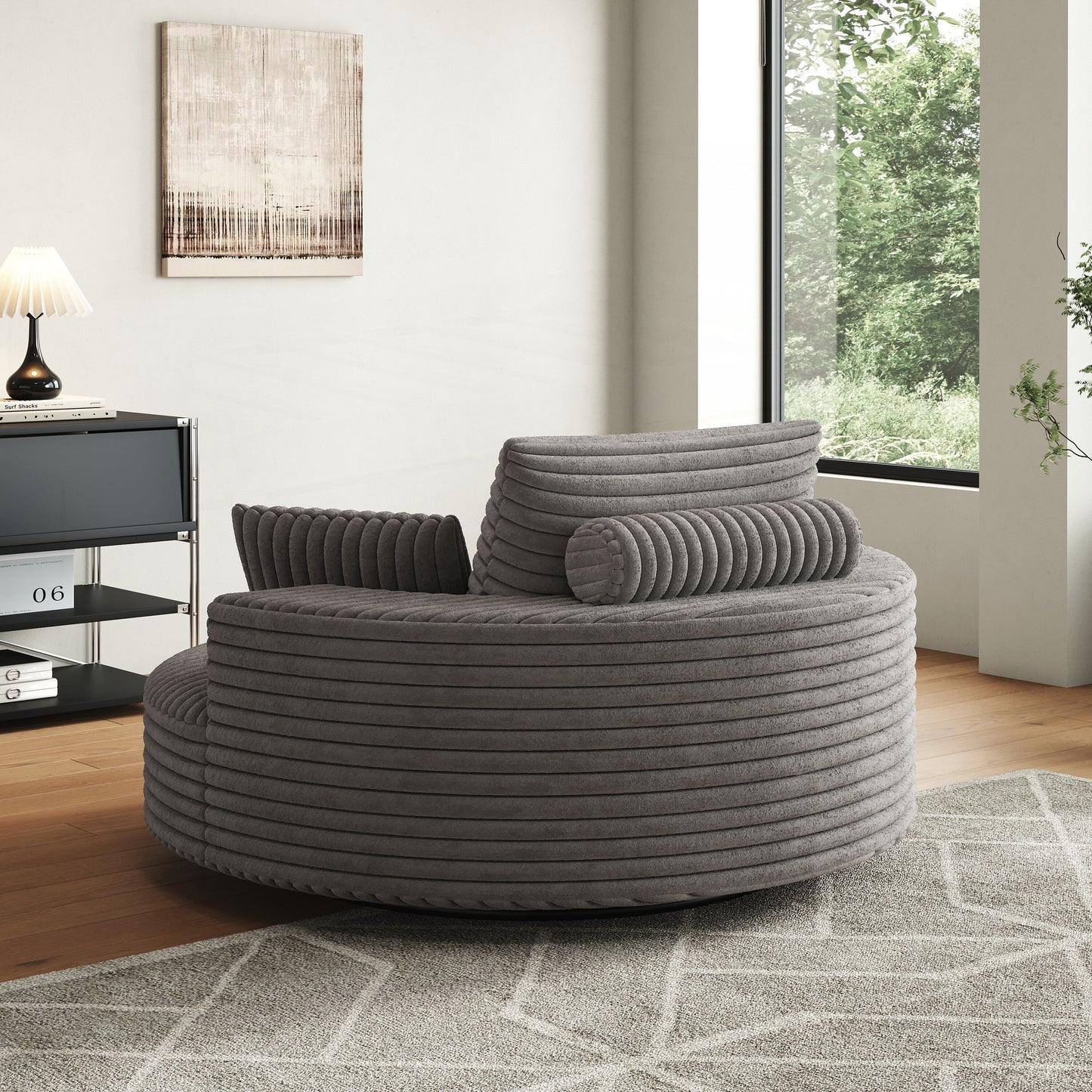 Fauteuil pivotant à une place en mousse et chenille cordouroy