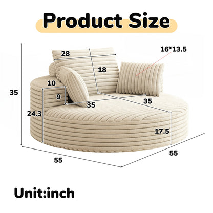 Fauteuil pivotant à une place en mousse et chenille cordouroy