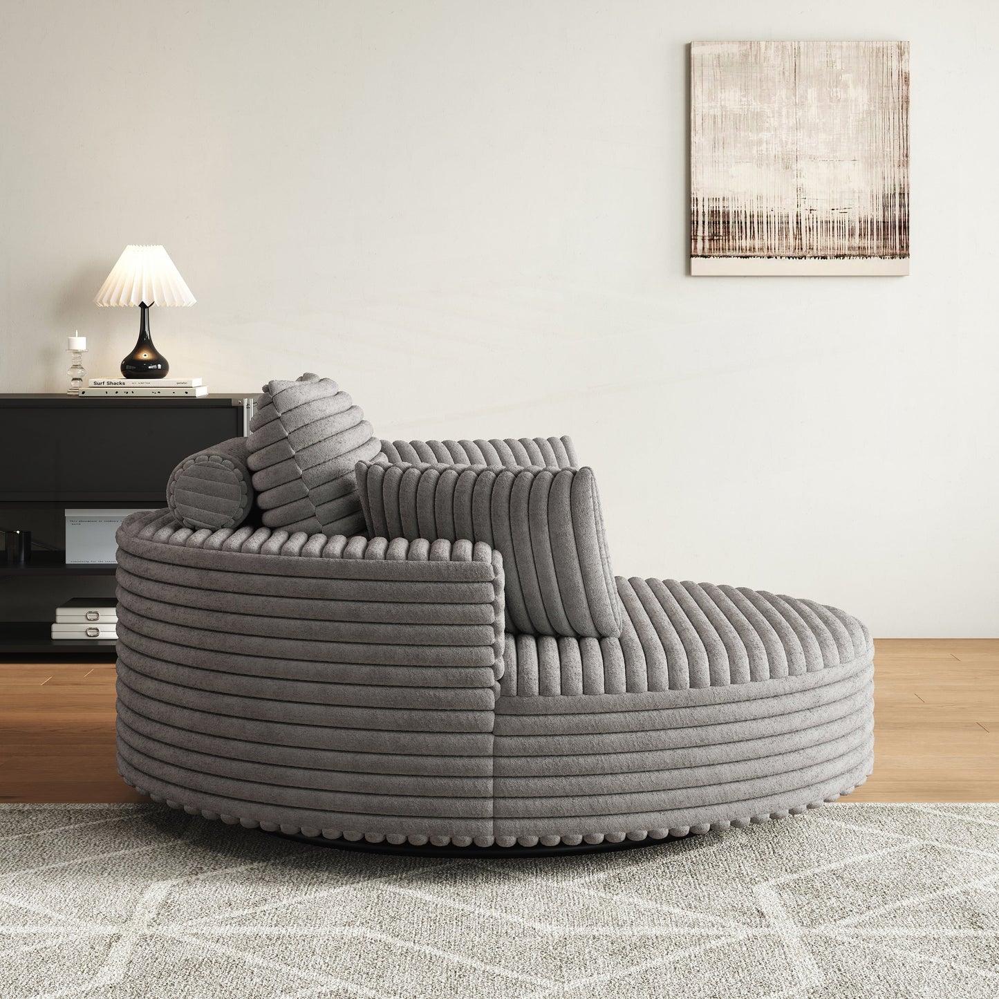 Fauteuil pivotant à une place en mousse et chenille cordouroy