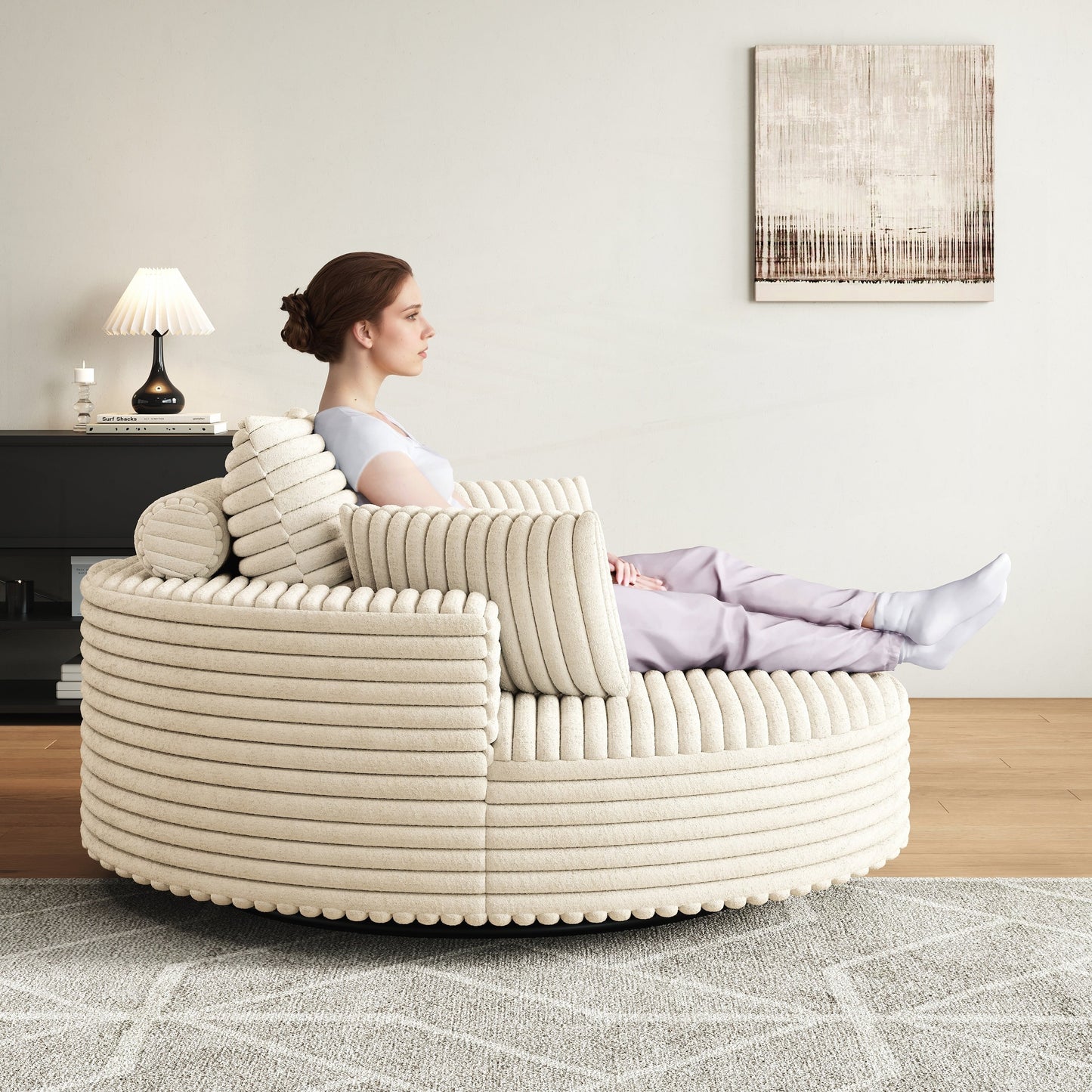 Fauteuil pivotant à une place en mousse et chenille cordouroy