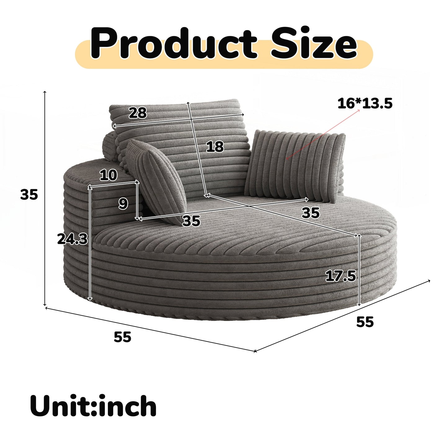 Fauteuil pivotant à une place en mousse et chenille cordouroy