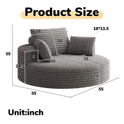 Fauteuil pivotant à une place en mousse et chenille cordouroy