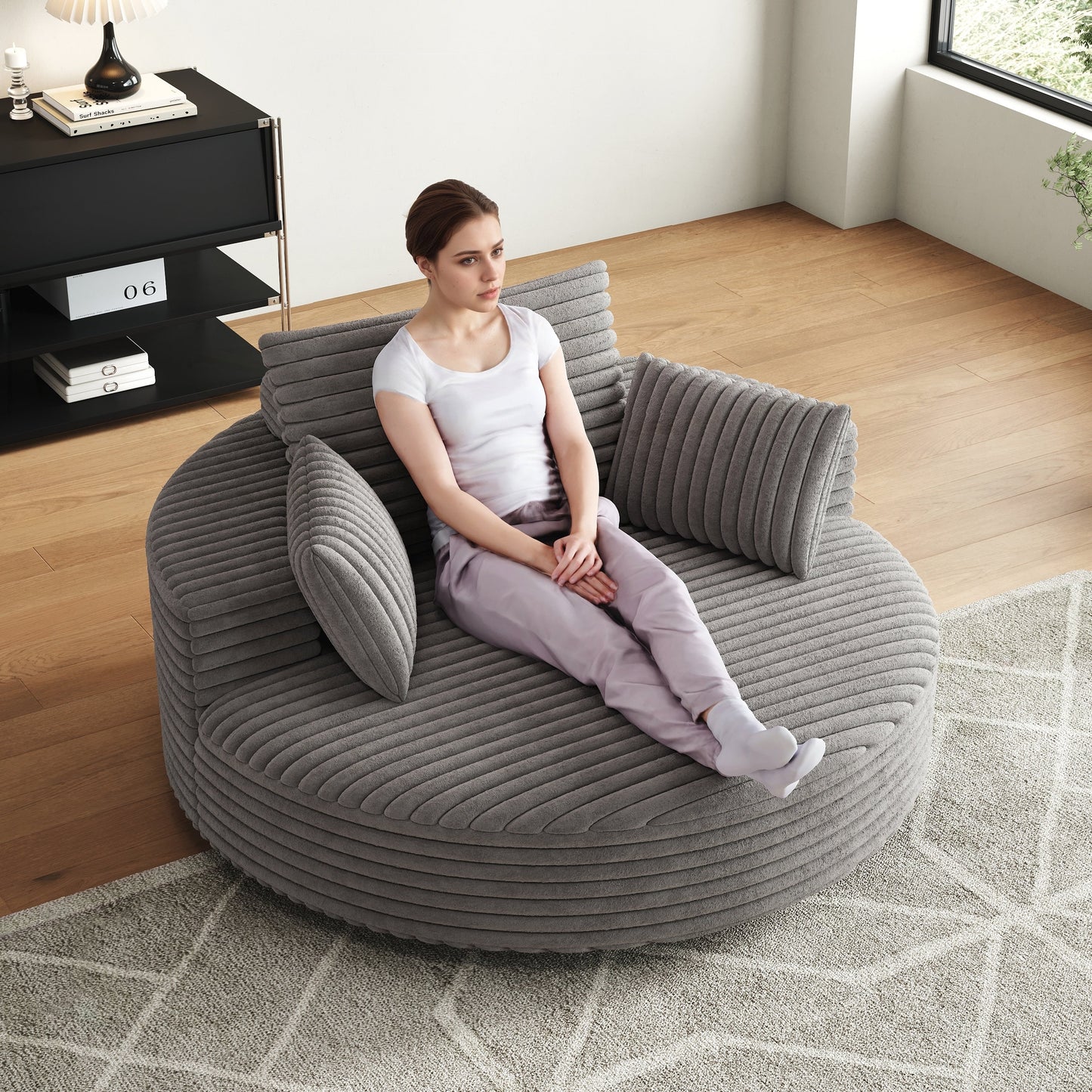 Fauteuil pivotant à une place en mousse et chenille cordouroy