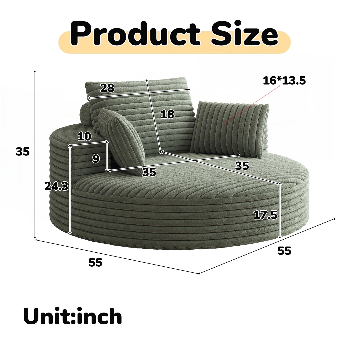 Fauteuil pivotant à une place en mousse et chenille cordouroy