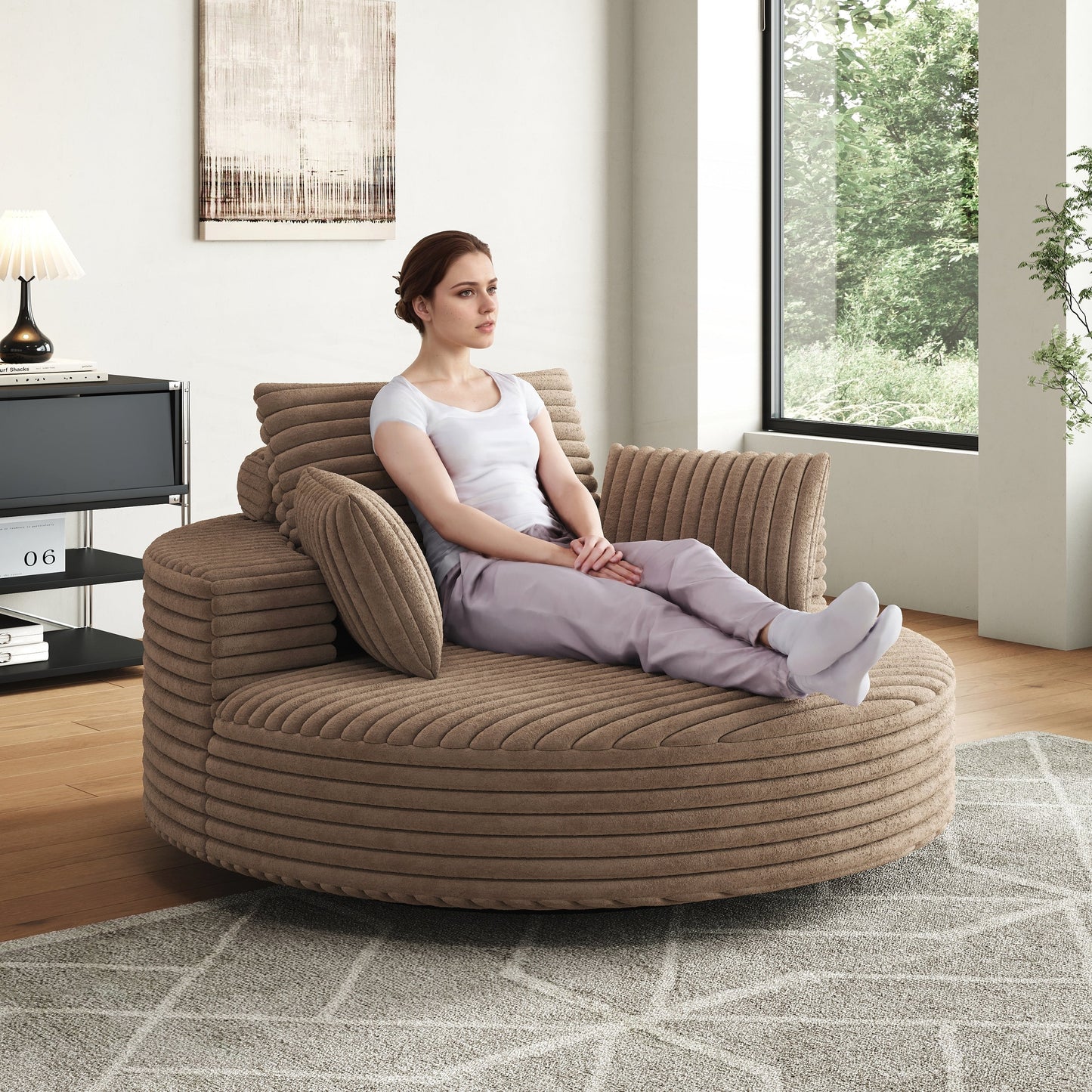 Fauteuil pivotant à une place en mousse et chenille cordouroy
