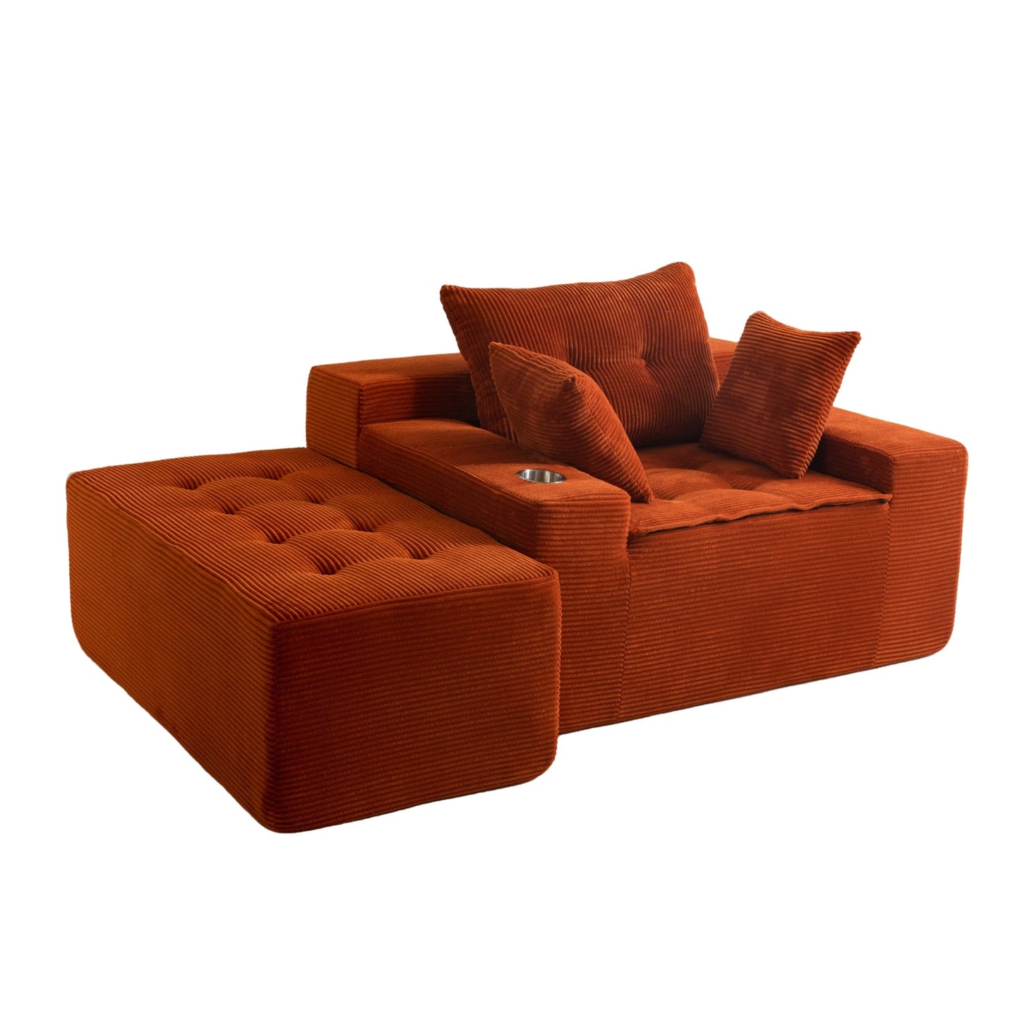 Canapé en mousse à mémoire de forme recouvert de velours côtelé avec pouf, canapé-lit en forme de beanbag - 48.4Lx67.7Wx24.4H