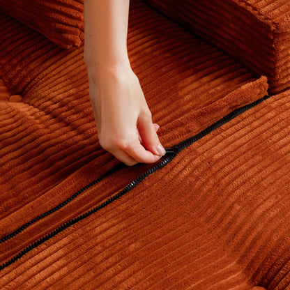 Canapé en mousse à mémoire de forme recouvert de velours côtelé avec pouf, canapé-lit en forme de beanbag - 48.4Lx67.7Wx24.4H