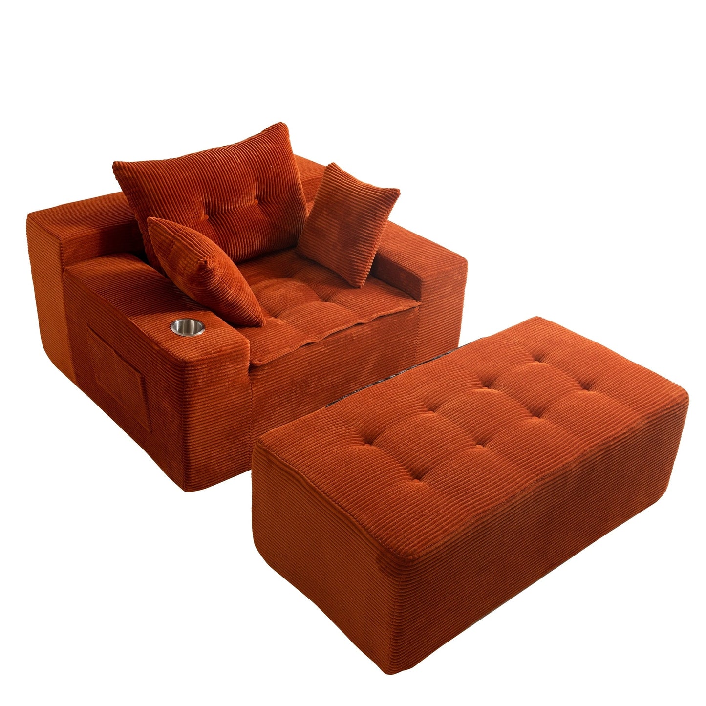 Canapé en mousse à mémoire de forme recouvert de velours côtelé avec pouf, canapé-lit en forme de beanbag - 48.4Lx67.7Wx24.4H