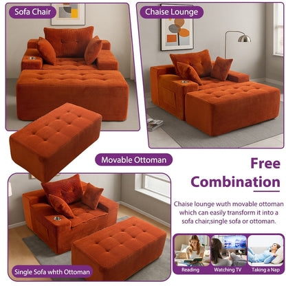 Canapé en mousse à mémoire de forme recouvert de velours côtelé avec pouf, canapé-lit en forme de beanbag - 48.4Lx67.7Wx24.4H