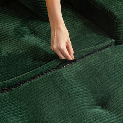 Canapé en mousse à mémoire de forme recouvert de velours côtelé avec pouf, canapé-lit en forme de beanbag - 48.4Lx67.7Wx24.4H