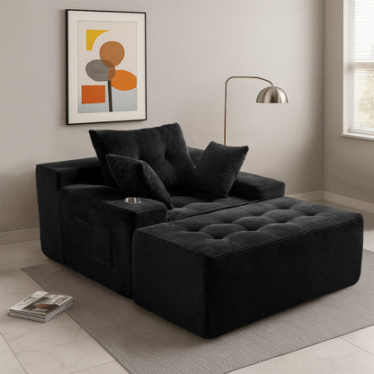 Canapé en mousse à mémoire de forme recouvert de velours côtelé avec pouf, canapé-lit en forme de beanbag - 48.4Lx67.7Wx24.4H