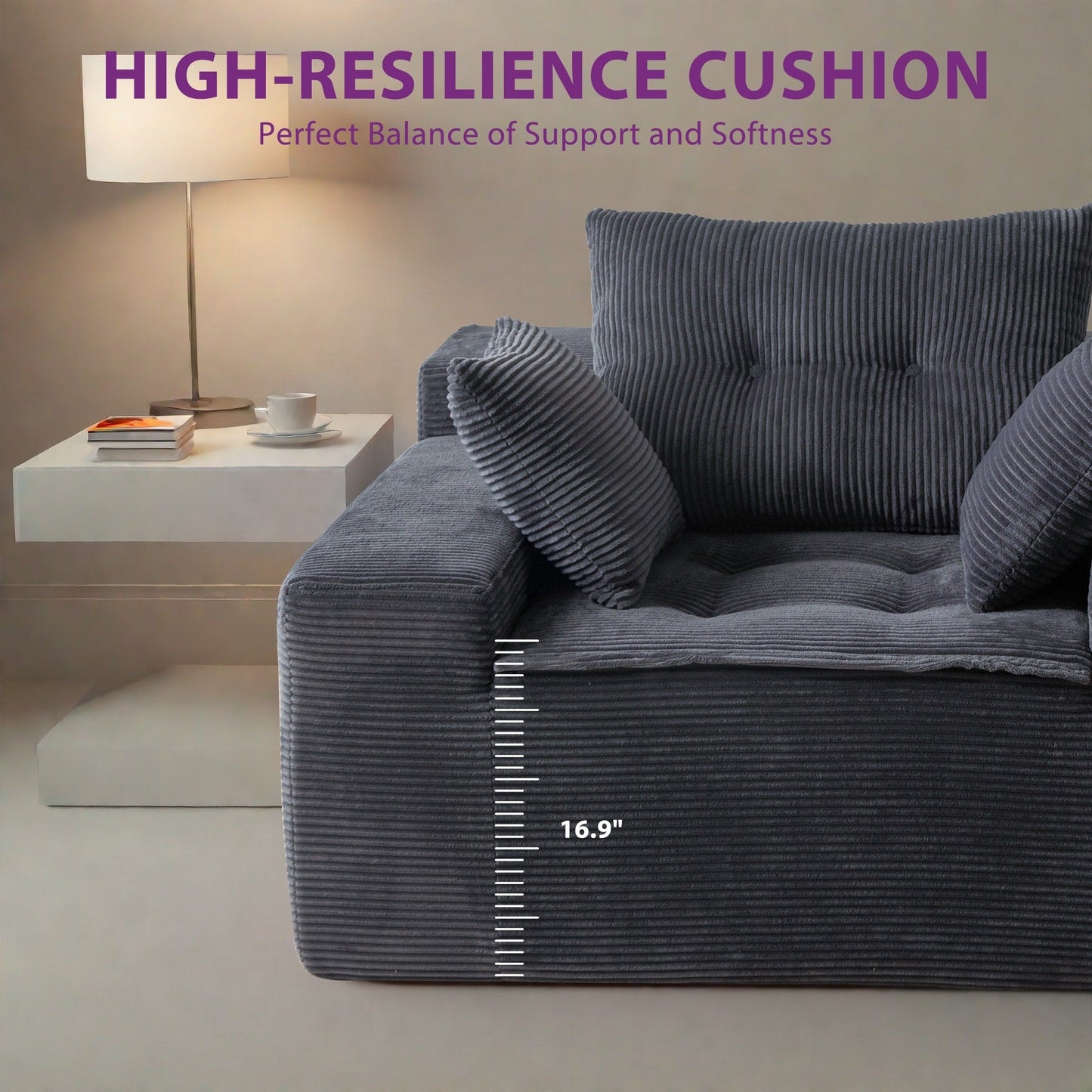 Canapé en mousse à mémoire de forme recouvert de velours côtelé avec pouf, canapé-lit en forme de beanbag - 48.4Lx67.7Wx24.4H