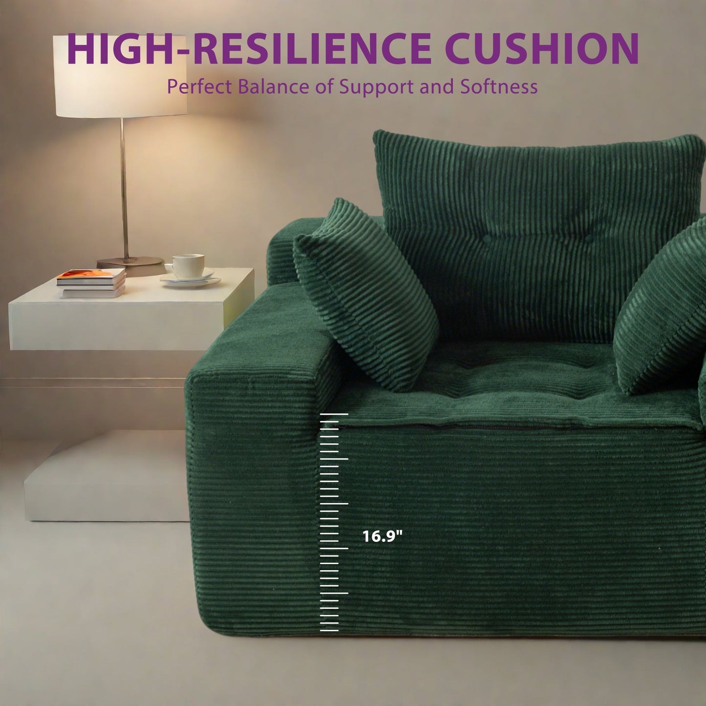 Canapé en mousse à mémoire de forme recouvert de velours côtelé avec pouf, canapé-lit en forme de beanbag - 48.4Lx67.7Wx24.4H