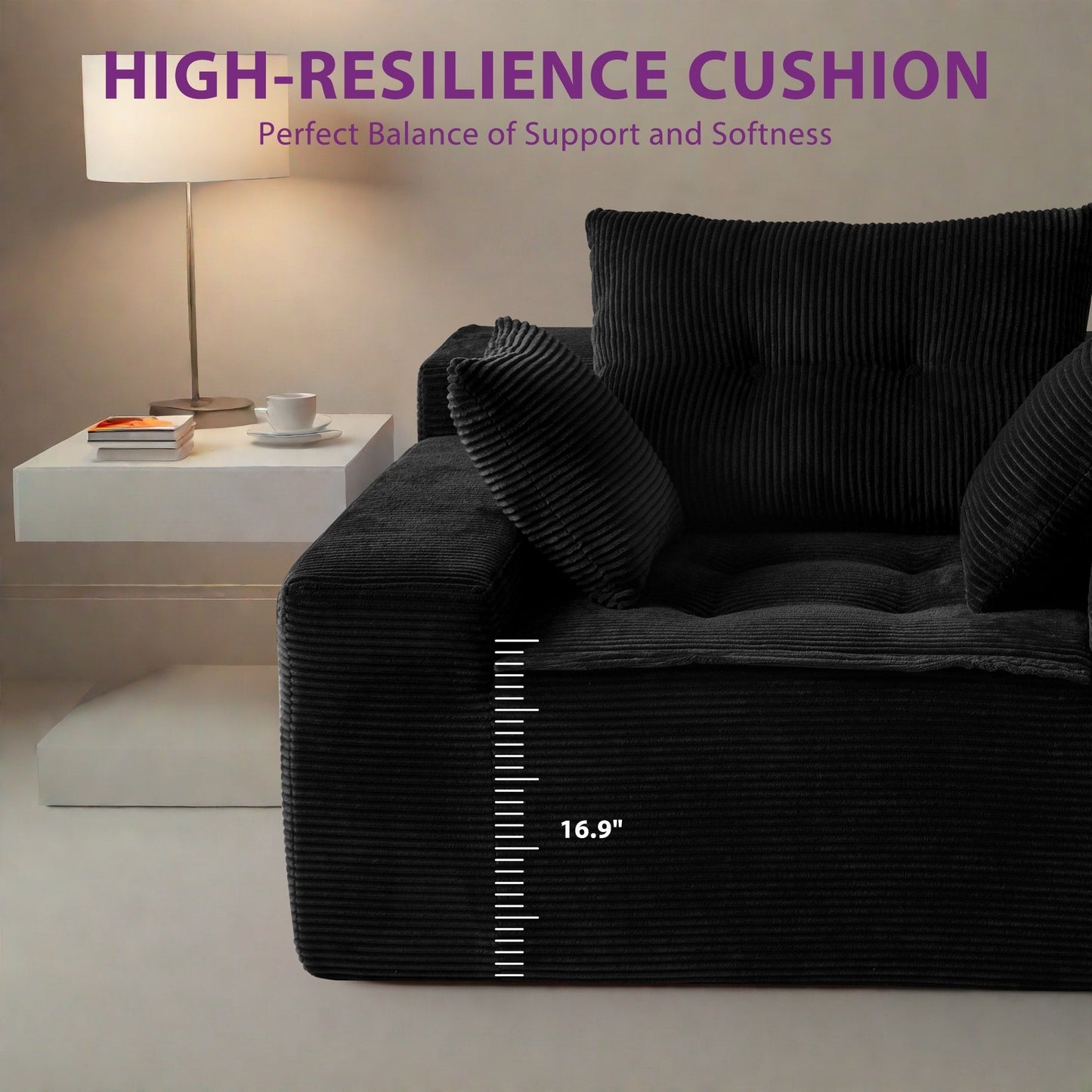 Canapé en mousse à mémoire de forme recouvert de velours côtelé avec pouf, canapé-lit en forme de beanbag - 48.4Lx67.7Wx24.4H