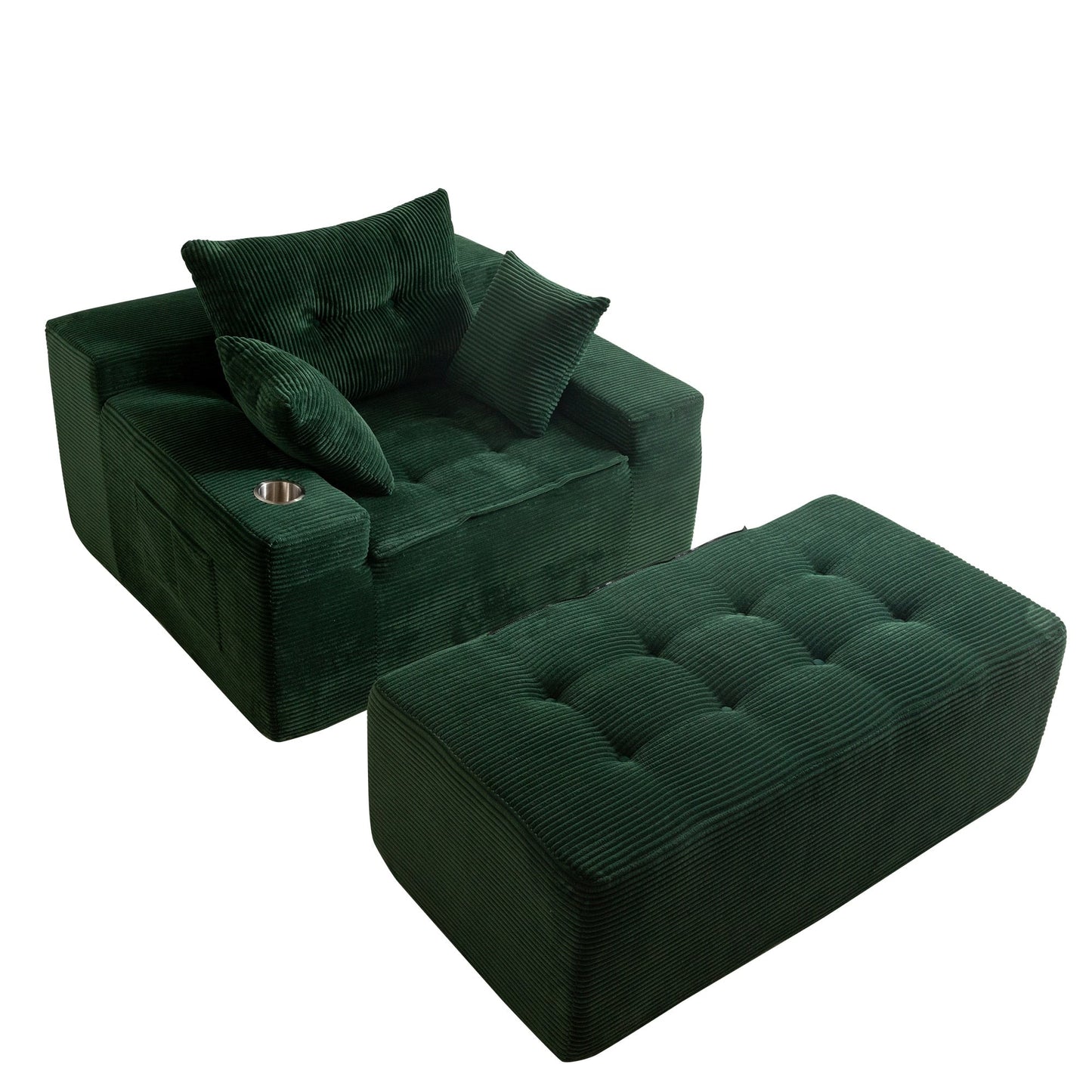 Canapé en mousse à mémoire de forme recouvert de velours côtelé avec pouf, canapé-lit en forme de beanbag - 48.4Lx67.7Wx24.4H