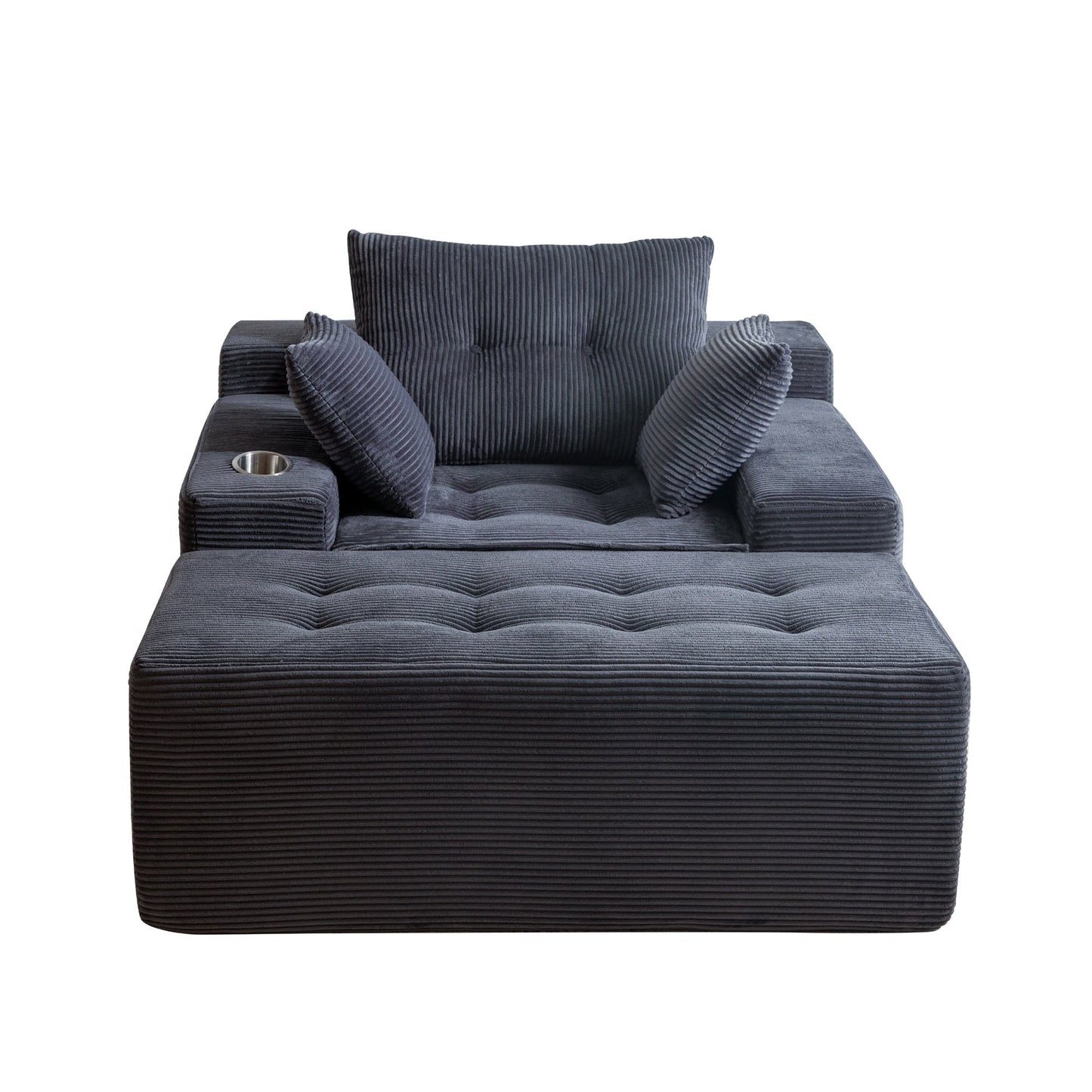 Canapé en mousse à mémoire de forme recouvert de velours côtelé avec pouf, canapé-lit en forme de beanbag - 48.4Lx67.7Wx24.4H