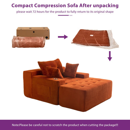 Canapé en mousse à mémoire de forme recouvert de velours côtelé avec pouf, canapé-lit en forme de beanbag - 48.4Lx67.7Wx24.4H