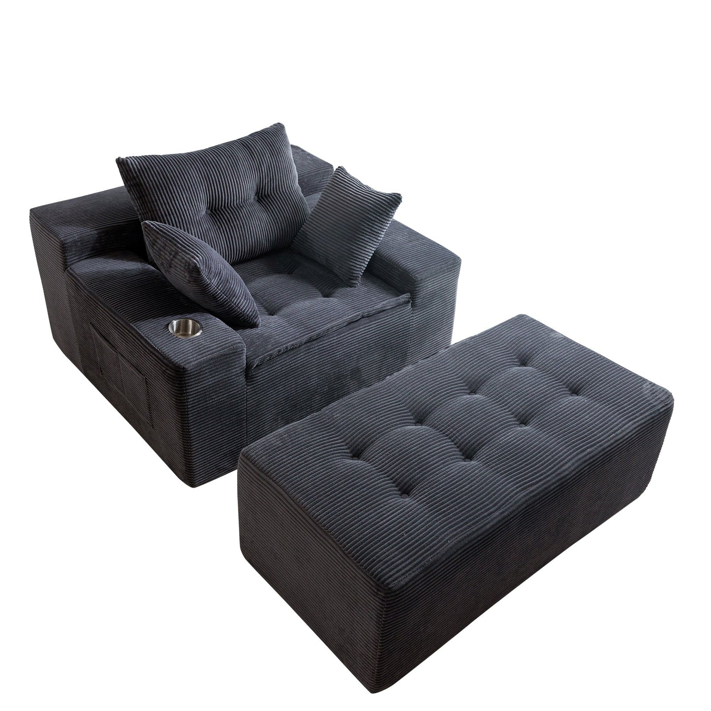 Canapé en mousse à mémoire de forme recouvert de velours côtelé avec pouf, canapé-lit en forme de beanbag - 48.4Lx67.7Wx24.4H