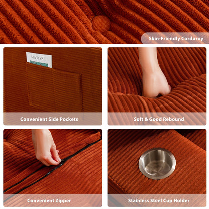 Canapé en mousse à mémoire de forme recouvert de velours côtelé avec pouf, canapé-lit en forme de beanbag - 48.4Lx67.7Wx24.4H
