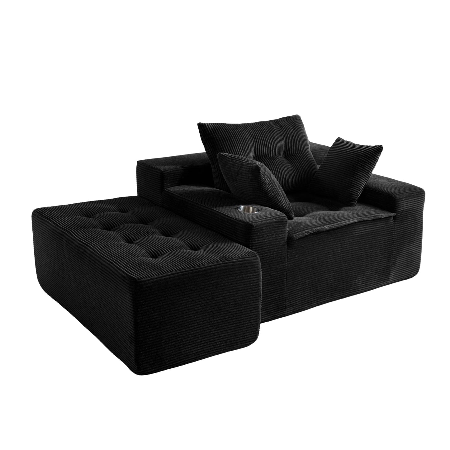 Canapé en mousse à mémoire de forme recouvert de velours côtelé avec pouf, canapé-lit en forme de beanbag - 48.4Lx67.7Wx24.4H