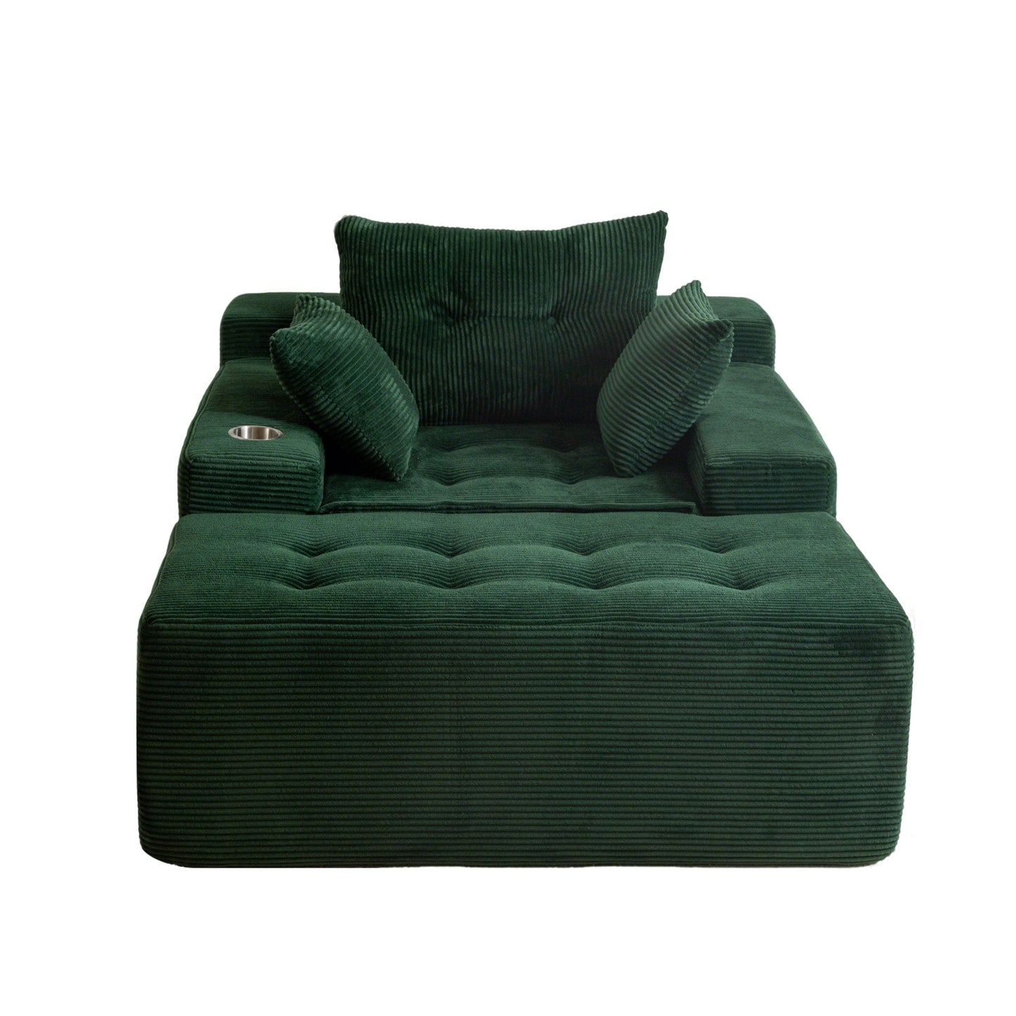 Canapé en mousse à mémoire de forme recouvert de velours côtelé avec pouf, canapé-lit en forme de beanbag - 48.4Lx67.7Wx24.4H