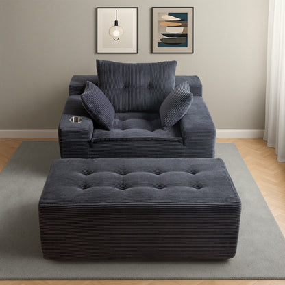 Canapé en mousse à mémoire de forme recouvert de velours côtelé avec pouf, canapé-lit en forme de beanbag - 48.4Lx67.7Wx24.4H