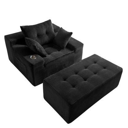 Canapé en mousse à mémoire de forme recouvert de velours côtelé avec pouf, canapé-lit en forme de beanbag - 48.4Lx67.7Wx24.4H