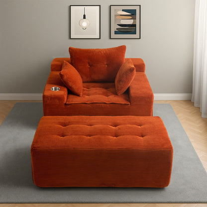 Canapé en mousse à mémoire de forme recouvert de velours côtelé avec pouf, canapé-lit en forme de beanbag - 48.4Lx67.7Wx24.4H