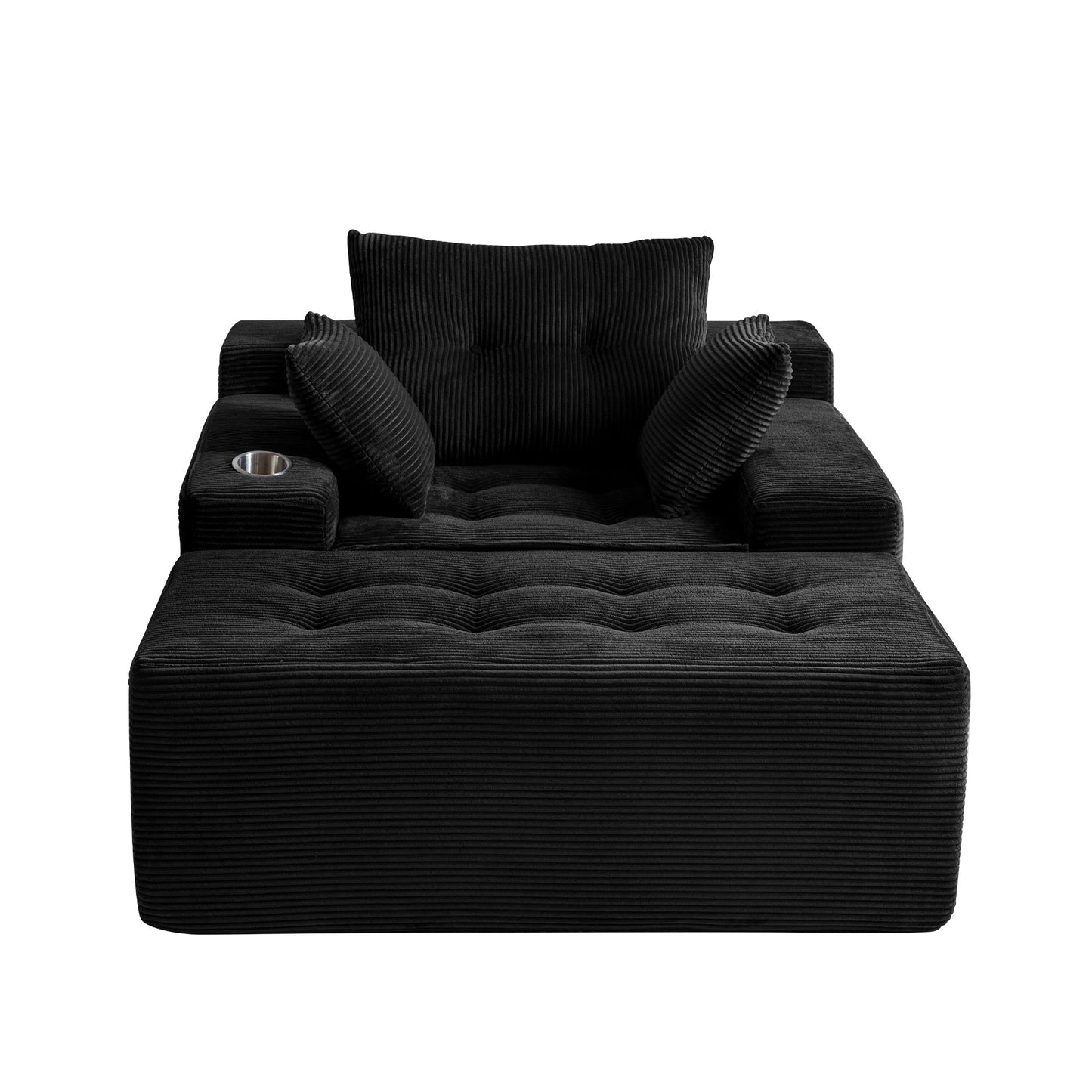 Canapé en mousse à mémoire de forme recouvert de velours côtelé avec pouf, canapé-lit en forme de beanbag - 48.4Lx67.7Wx24.4H