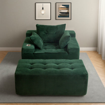 Canapé en mousse à mémoire de forme recouvert de velours côtelé avec pouf, canapé-lit en forme de beanbag - 48.4Lx67.7Wx24.4H