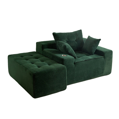 Canapé en mousse à mémoire de forme recouvert de velours côtelé avec pouf, canapé-lit en forme de beanbag - 48.4Lx67.7Wx24.4H