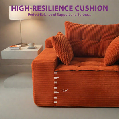 Canapé en mousse à mémoire de forme recouvert de velours côtelé avec pouf, canapé-lit en forme de beanbag - 48.4Lx67.7Wx24.4H
