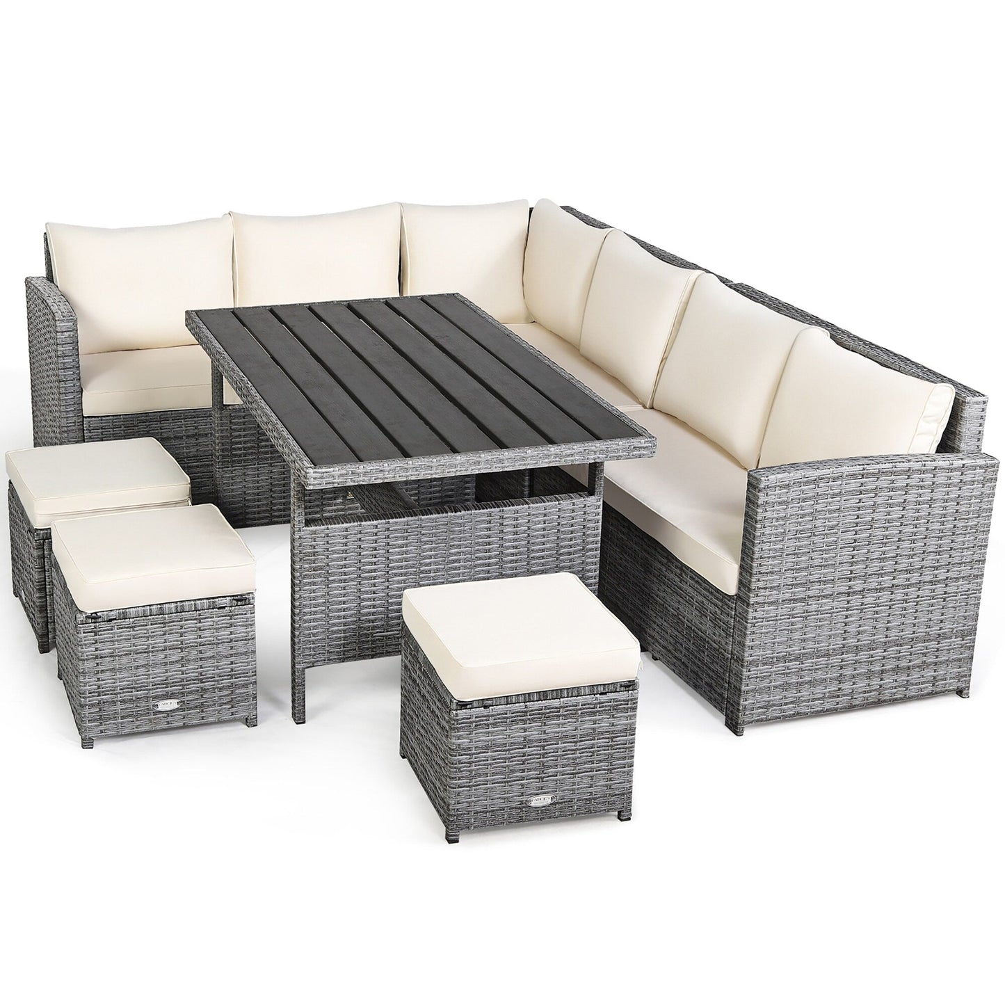Costway Ensemble de salon en rotin pour patio, 7 pièces, avec canapé d'angle, pouf et ottoman - Voir les détails