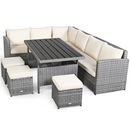 Costway Ensemble de salon en rotin pour patio, 7 pièces, avec canapé d'angle, pouf et ottoman - Voir les détails