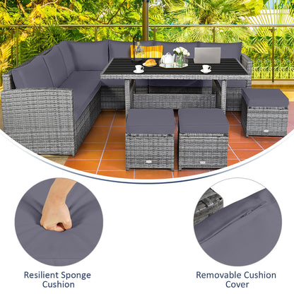 Costway Ensemble de salon en rotin pour patio, 7 pièces, avec canapé d'angle, pouf et ottoman - Voir les détails