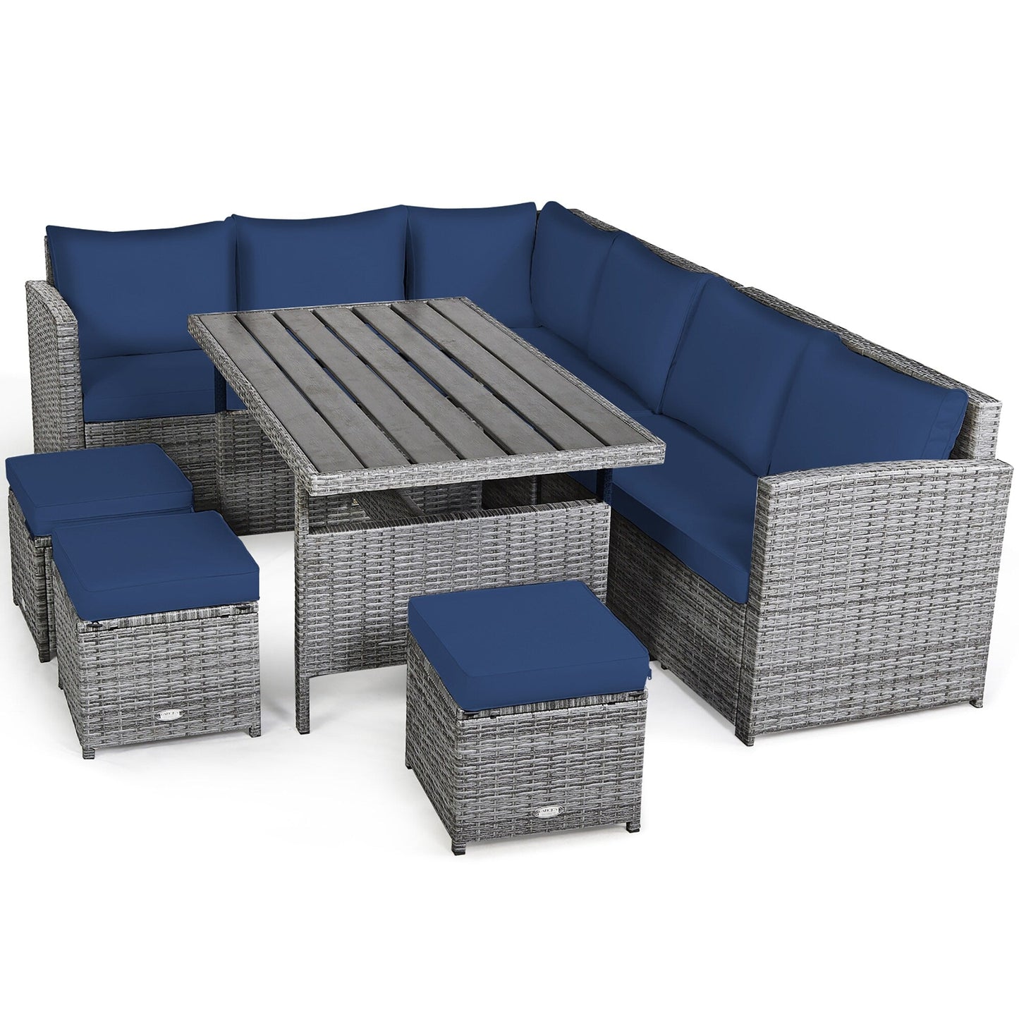 Costway Ensemble de salon en rotin pour patio, 7 pièces, avec canapé d'angle, pouf et ottoman - Voir les détails
