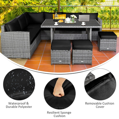 Costway Ensemble de salon en rotin pour patio, 7 pièces, avec canapé d'angle, pouf et ottoman - Voir les détails