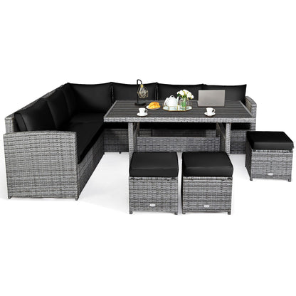 Costway Ensemble de salon en rotin pour patio, 7 pièces, avec canapé d'angle, pouf et ottoman - Voir les détails