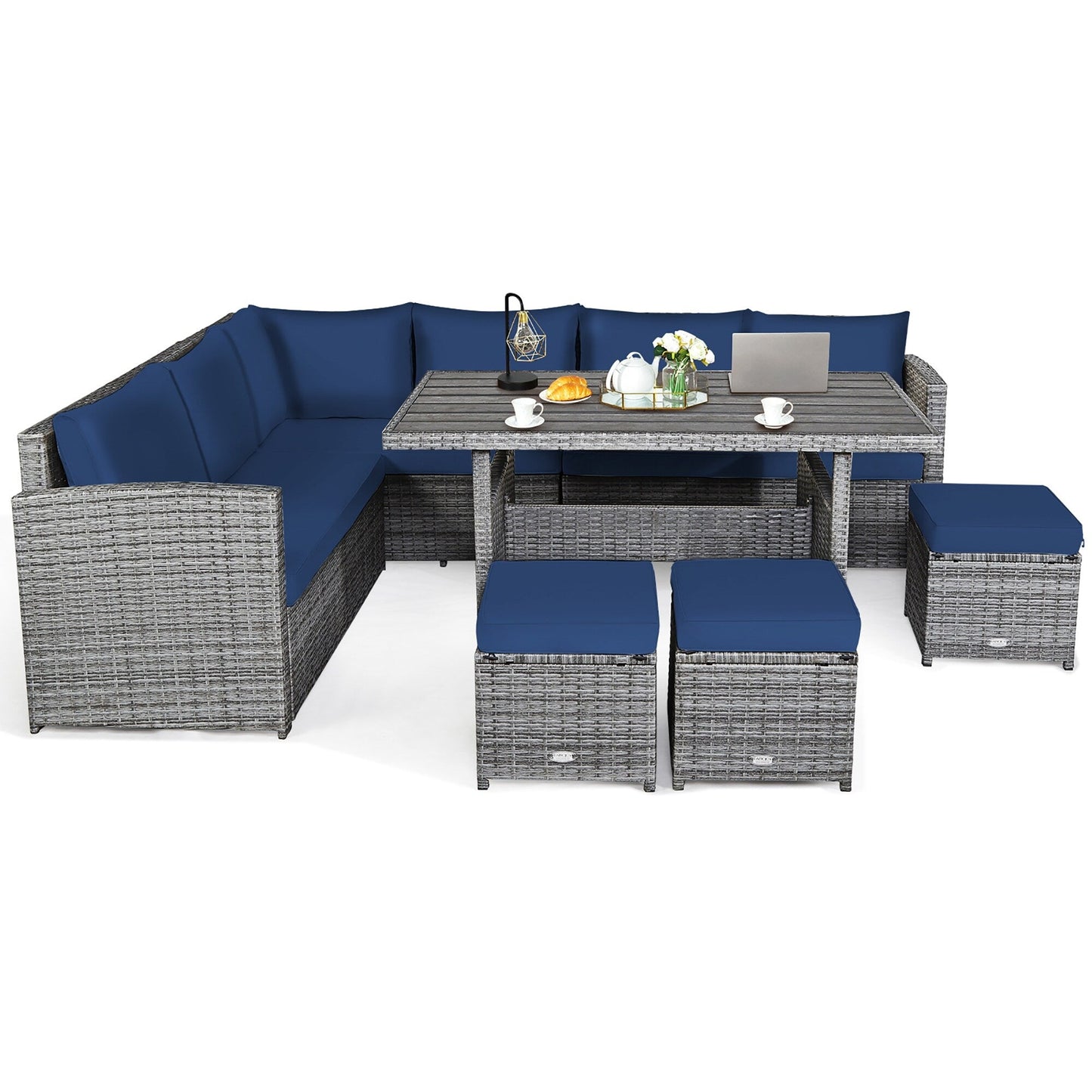 Costway Ensemble de salon en rotin pour patio, 7 pièces, avec canapé d'angle, pouf et ottoman - Voir les détails
