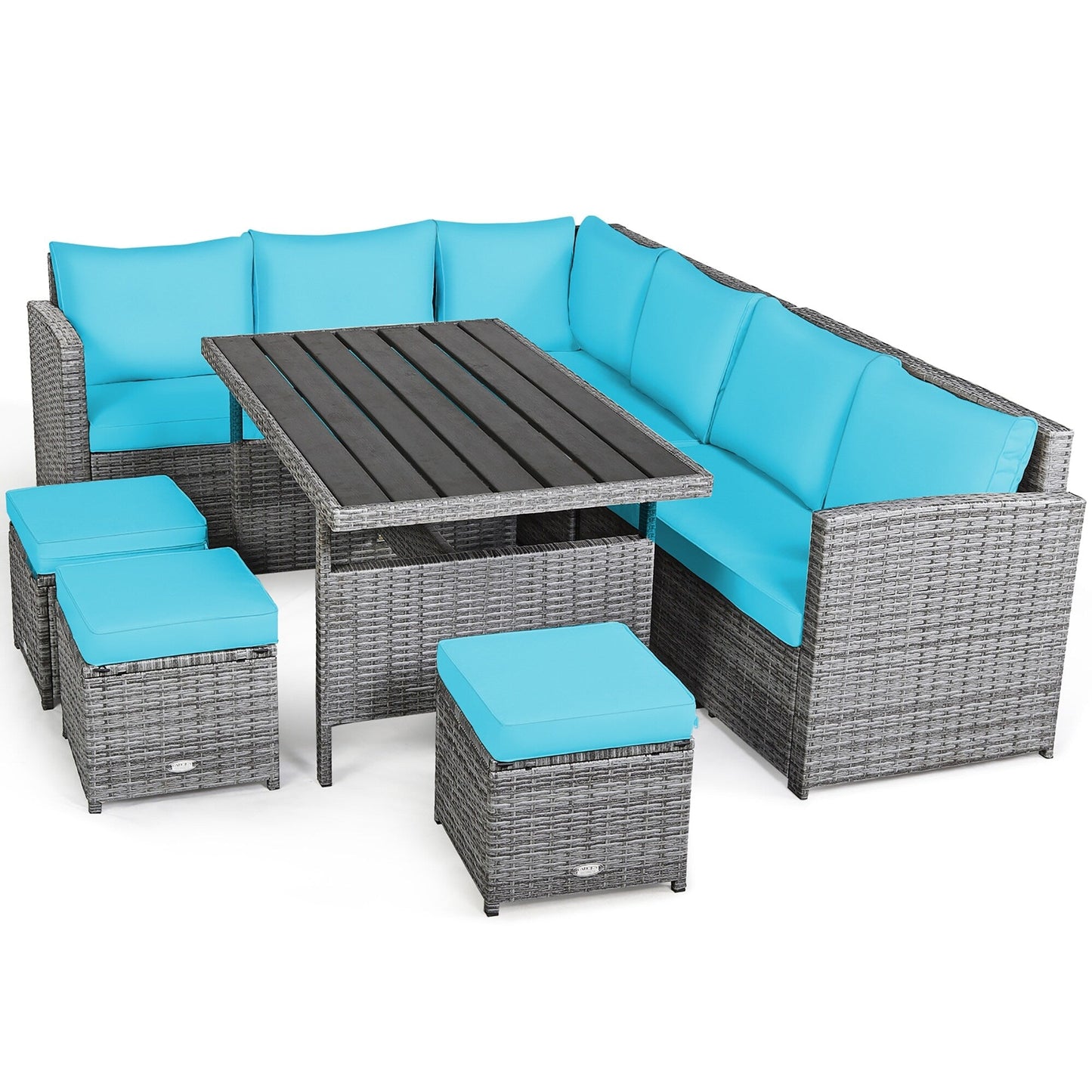 Costway Ensemble de salon en rotin pour patio, 7 pièces, avec canapé d'angle, pouf et ottoman - Voir les détails
