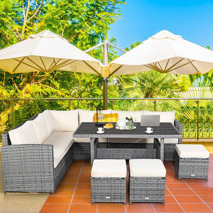 Costway Ensemble de salon en rotin pour patio, 7 pièces, avec canapé d'angle, pouf et ottoman - Voir les détails