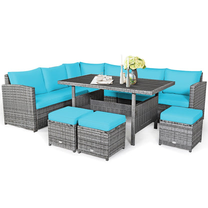 Costway Ensemble de salon en rotin pour patio, 7 pièces, avec canapé d'angle, pouf et ottoman - Voir les détails